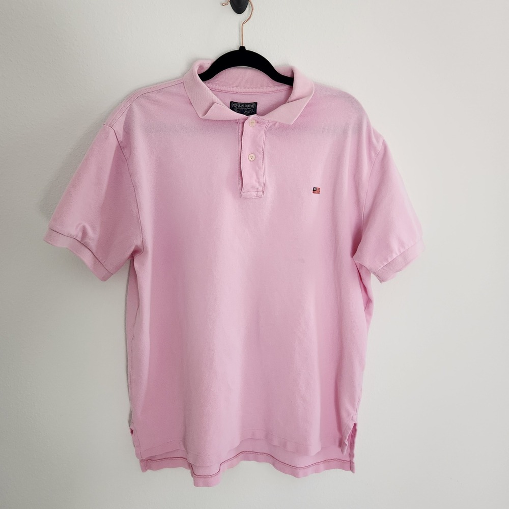 Polo Jeans Ralph Lauren Pink Short‎ Sleeve Polo Shirt Flag Logo Mens L